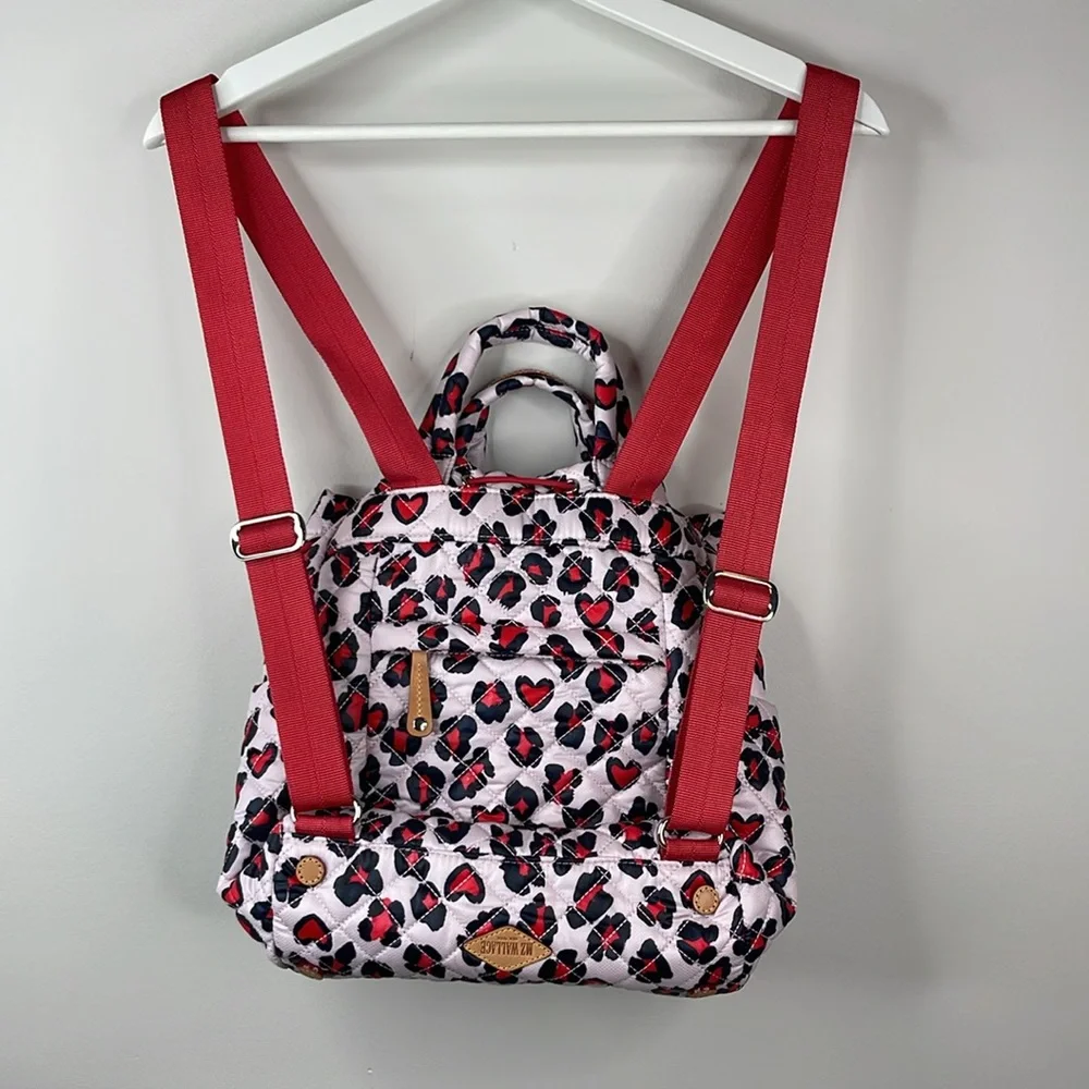 MZ Wallace Small Metro Convertible Backpack Heart Leopard Print